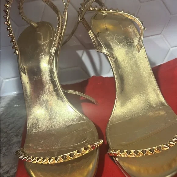 Christian Louboutin "So Me" Spiked Metallic Gold Heels - Picture 6 of 12